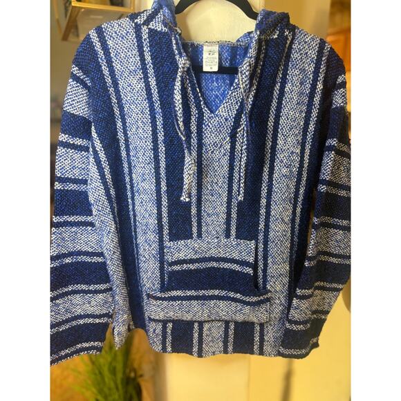 Earthbound Trading Company Blue Hippie Boho Poncho Medium Unisex - Picture 3 of 4